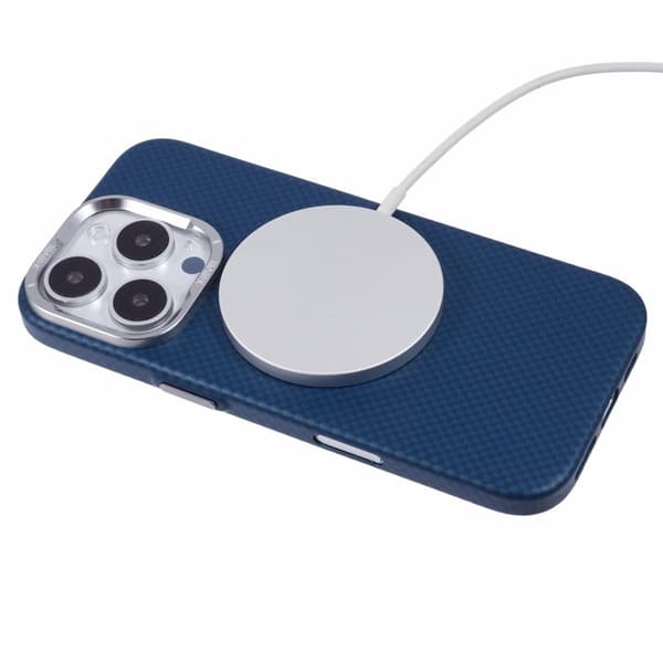 X-LEVEL Mobilskal till iPhone 16 Pro MagSafe Kolfiber + Metallram Blå
