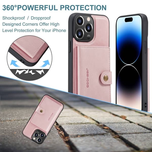 JEEHOOD Mobilskal till iPhone 14 Pro Max Retro Konstläder Shockproof Roséguld