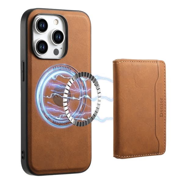 DENIOR D13 Mobilskal till iPhone 15 Pro Läder+TPU+PC Brun