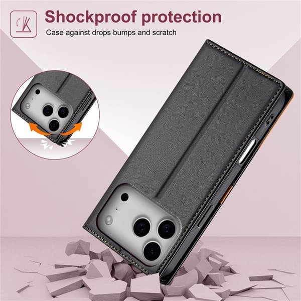 N.BEKUS iPhone 17 Pro Konstläder Plånboksfodral RFID-Skydd P3 - Svart Svart