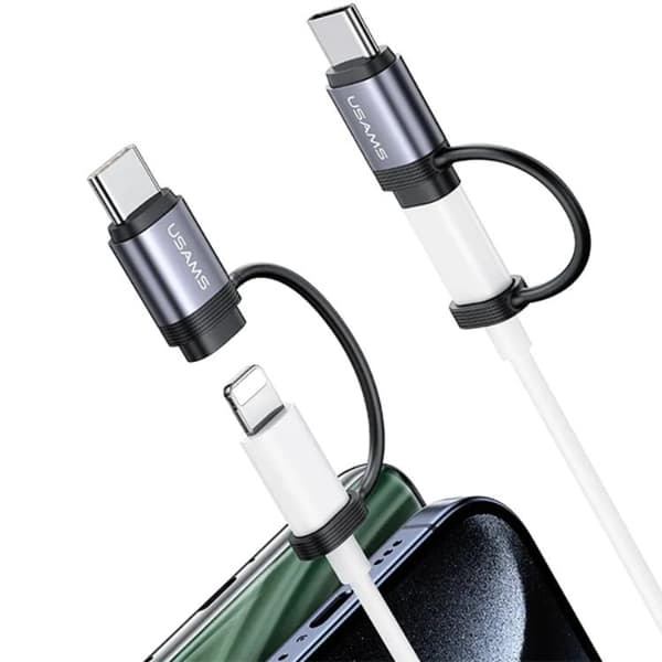 USAMS Lightning till USB-C Adapter 30W AU17 - Stål Silver