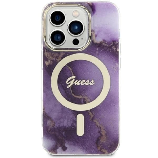 Guess Mobilskal till iPhone 14 Pro MagSafe Guld Marble - Lila Lila