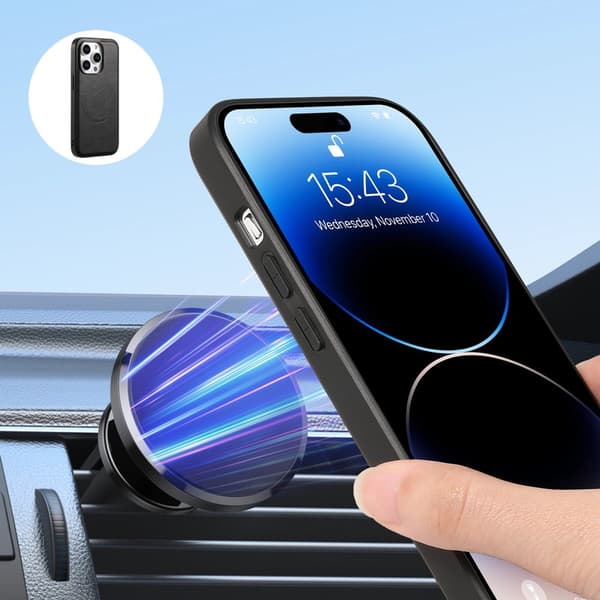 DENIOR Mobilskal till iPhone 15 Pro KonstLäder med kortficka - Svart
