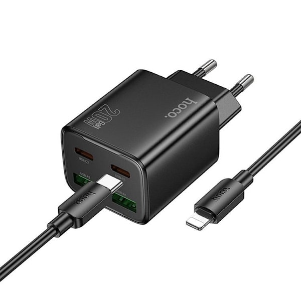 Hoco Snabbladdare PD 20W 2xUSB-A 2xUSB-C QC3.0 3A med Lightning Kabel N55