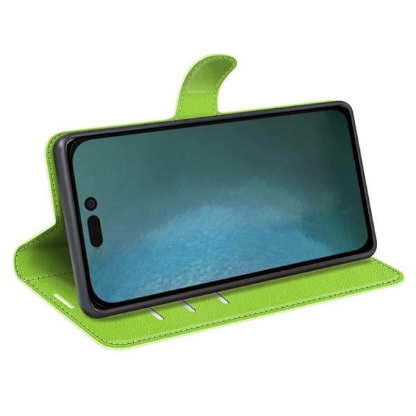 Litchi Flip iPhone 14 Pro Max Plånboksfodral  - Grön Grön