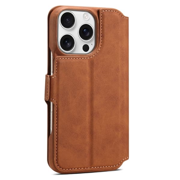 DENIOR B07 iPhone 16 Pro Max Plånboksfodral Konstläder Magnetiskt Brun