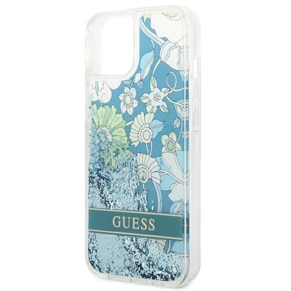 GUESS iPhone 14 Plus Skal Flower Liquid Glitter - Grön Grön