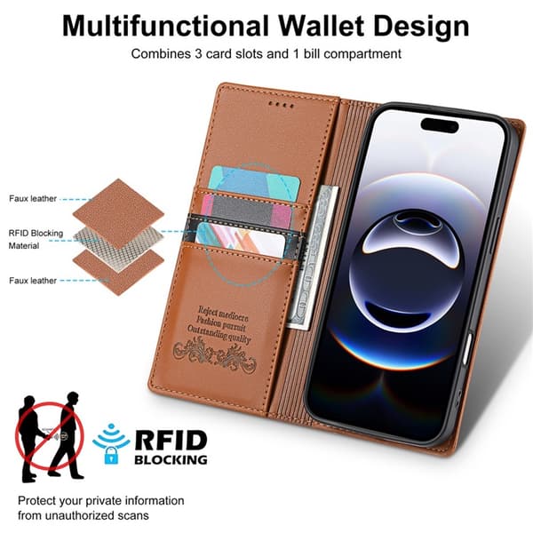 N.BEKUS iPhone Air Konstläder Plånboksfodral RFID-Skydd P3 - Brun Brun