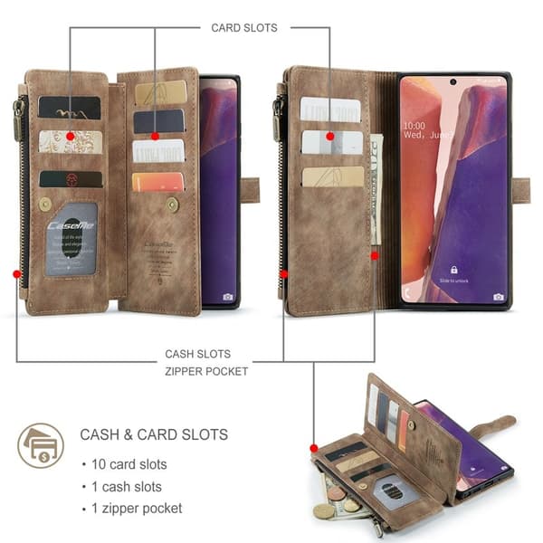 CASEME Konstläder Plånboksfodral för Samsung Galaxy Note20 - Brun