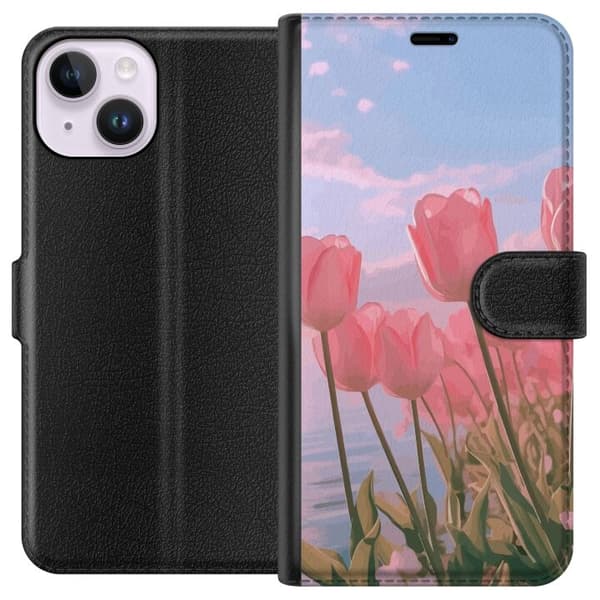 Plånboksfodral till Apple iPhone 15 med Rosa Tulpaner