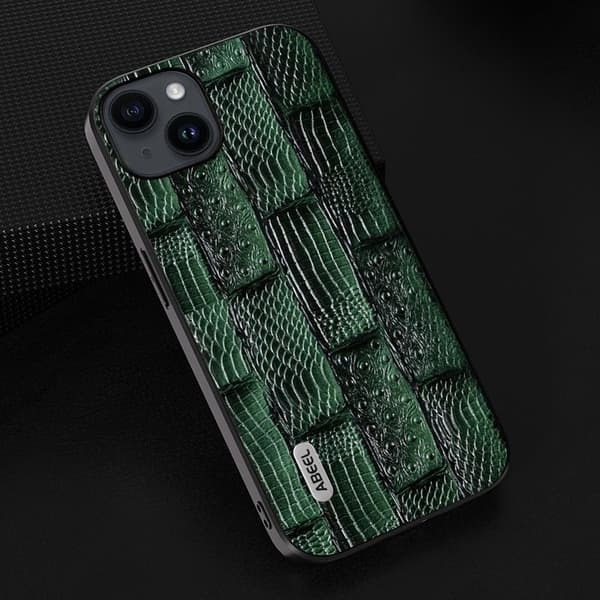ABEEL Mobilskal till iPhone 15 Shockproof Mahjong Grön äkta läder
