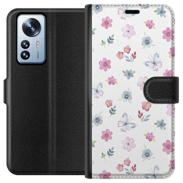Pung Taske til Xiaomi 12 Pro med blomster og sommerfugle