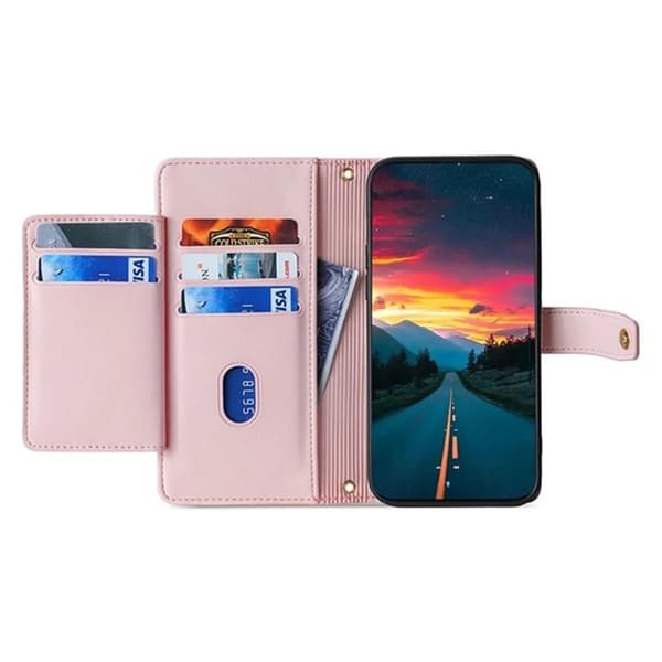 Galaxy S25 Konstläder Plånboksfodral med 2 Rem - Rosa Rosa