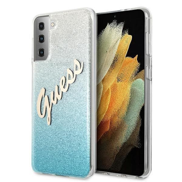 Guess Skal Galaxy S21 Plus Glitter Gradient Script - Blå Blue