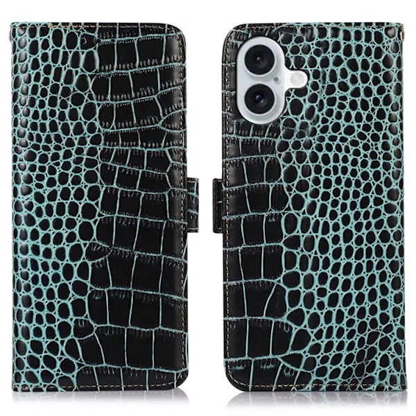 iPhone 17 Plånboksfodral Äkta Läder Crocodile - Grön Grön