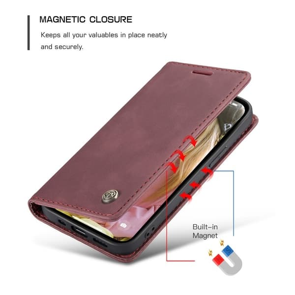 CASEME 013 Design Plånboksfodral i Konstläder för iPhone 13 - Röd