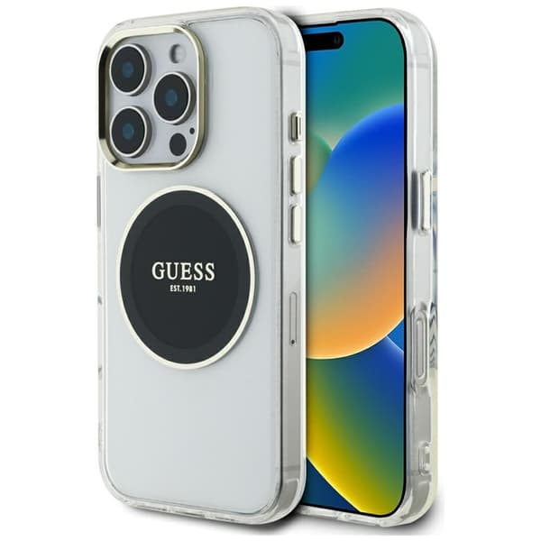 Guess Telefontaske til iPhone 16 Pro MagSafe Metal Circle Logo - Sort Svart