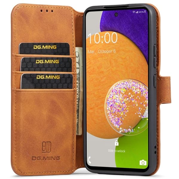 DG.MING Stand Samsung Galaxy A53 5G Konstläder Plånboksfodral Brun