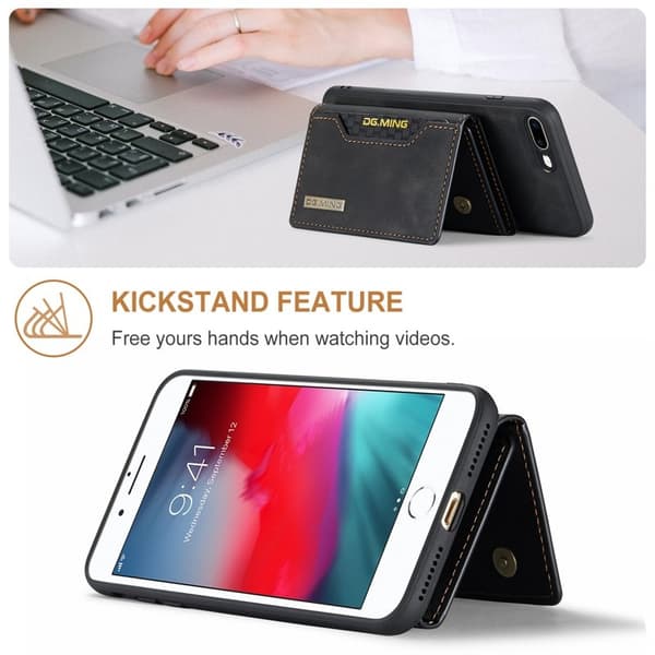 DG.MING Series Plånboksfodral Konstläder med Ställ för iPhone 7/8 Plus - Svart