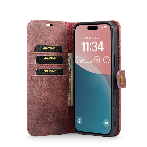 DG.MING iPhone 17 Plånboksfodral Äkta Läder Avtagbart - Röd