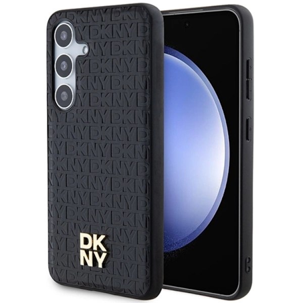 DKNY Galaxy S24 Plus Mobilskal Magsafe Läder Pattern Metal Logo Svart