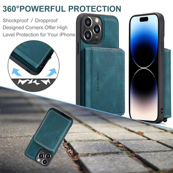 JEEHOOD Shockproof Case iPhone 14 Pro Max Konstläder Plånboksfodral Blå
