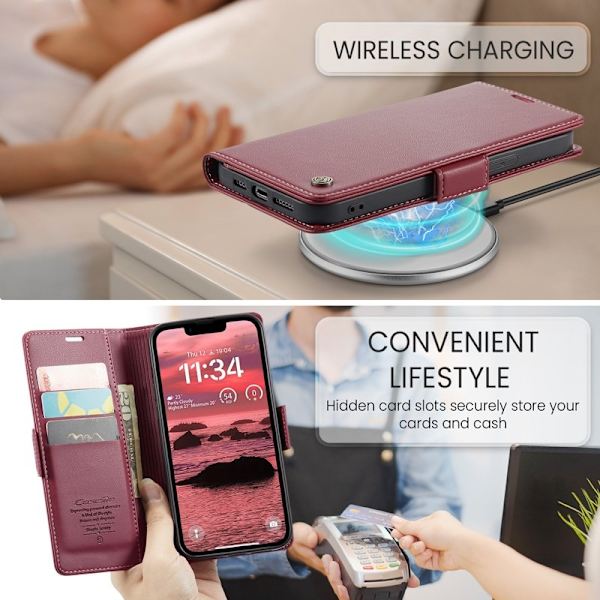 CASEME iPhone 16e Plånboksfodral Konstläder RFID-Skydd Röd