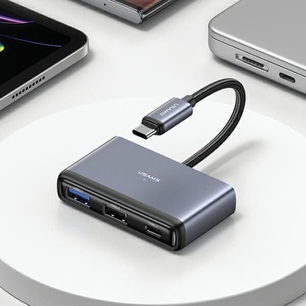 USAMS 4in1 Adapter Hubb USB-C 2xUSB 2.0. USB 3.0 - Grå Grå
