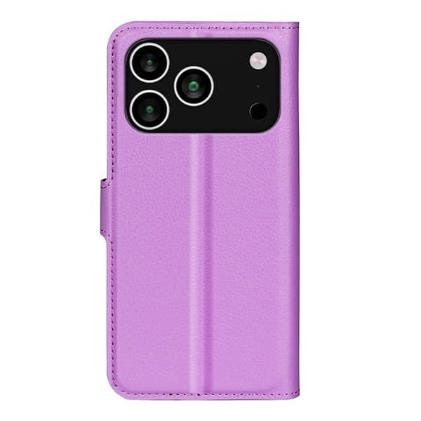 iPhone 17 Pro Plånboksfodral Litchi Texture läder - Lila Lila
