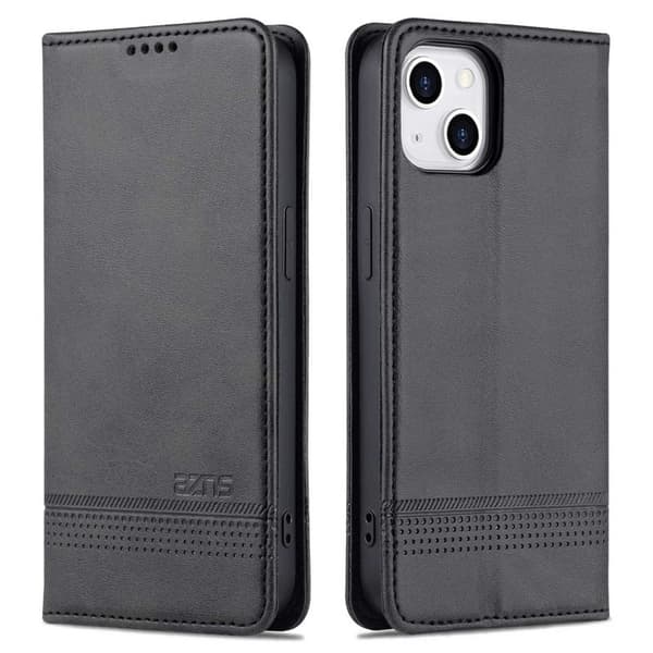 AZNS iPhone 14 Plus Plånboksfodral Konstläder - Svart