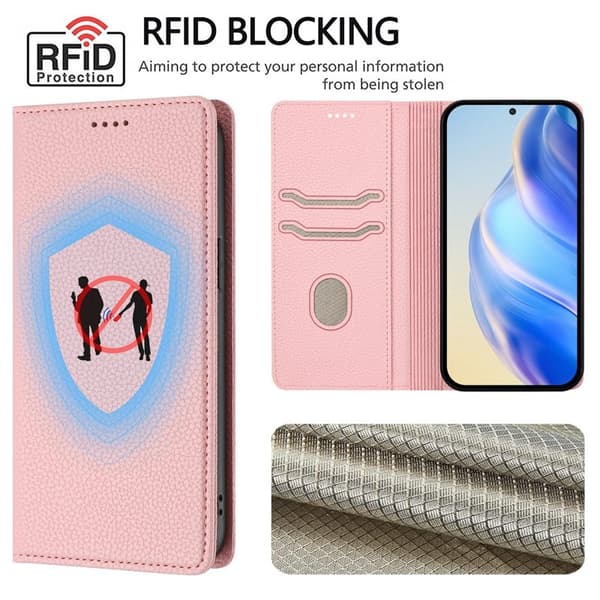 LITCHI Samsung Galaxy S26 / S26 Pro Plånboksfodral Konstläder RFID Skydd - Rosa