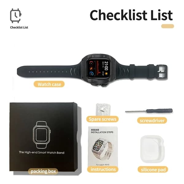 SHELLBOX Apple Watch 44mm SE Armband Silikon Metal - Svart