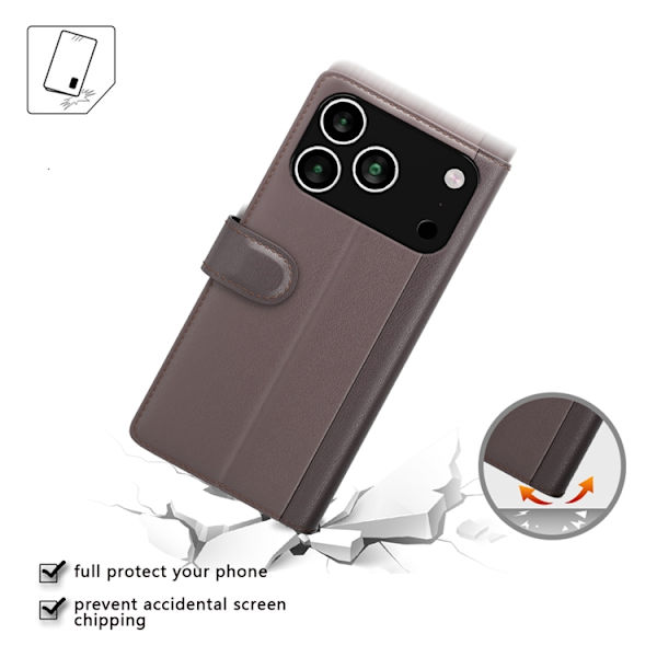 iPhone 17 Pro Plånboksfodral Äkta Läder - Brun Brun
