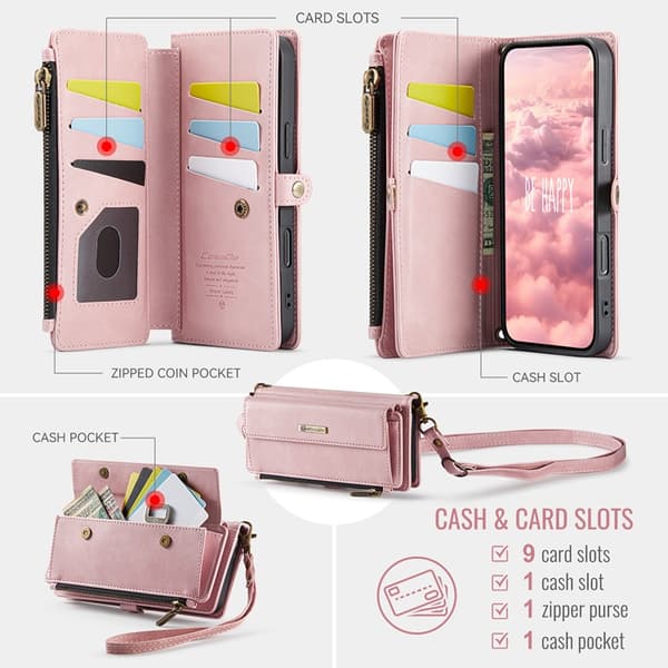 CASEME iPhone 17 Pro Max Plånboksfodral Zipper RFID C39 Rosa