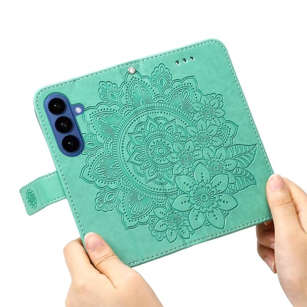 Samsung Galaxy S26 Plus Plånboksfodral Blommönster Konstläder Ställ - Grön