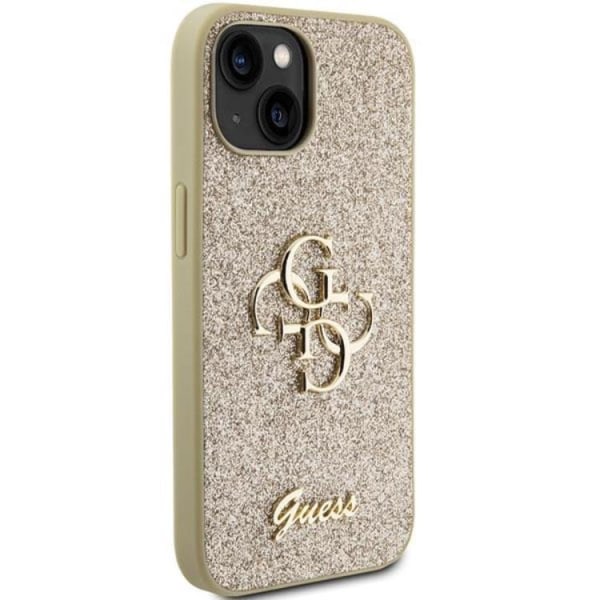 Guess iPhone 15 Mobilskal Glitter Script Big 4G - Kulta