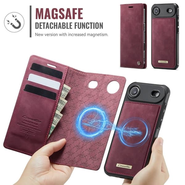 CASEME C49 Mobilskal till iPhone Air MagSafe RFID Blocker Läder Röd