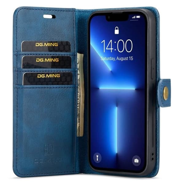 DG.MING iPhone 15 Pro Max lompakkokotelo Aito nahka 2in1 - Sininen Blå