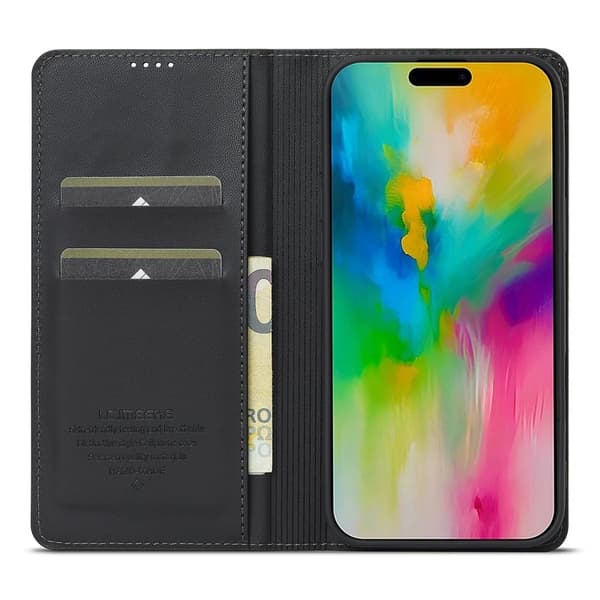 LC.IMEEKE L1 Series iPhone 16 Plånboksfodral Konstläder - Svart