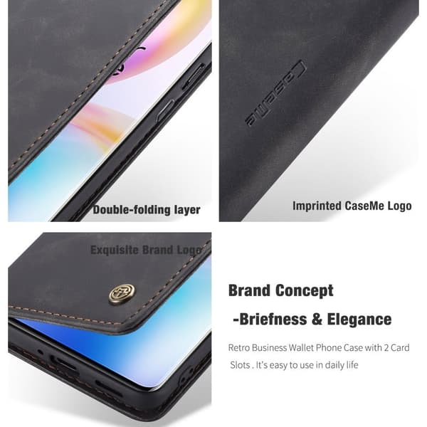 CASEME Series Plånboksfodral Konstläder för OnePlus 8 Pro - Svart