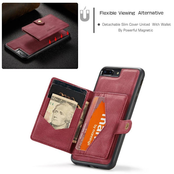 JEEHOOD iPhone 7 Plus/8 Plus Plånboksfodral Konstläder TPU Röd