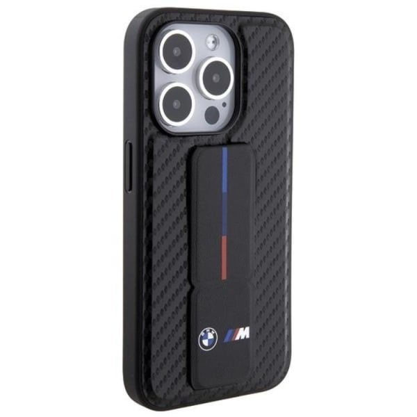 BMW iPhone 15 Pro Mobilskal Grip Stand Smooth & Carbon - Svart