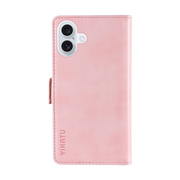 YIKATU iPhone 17 Konstläder Plånboksfodral Litchi Texture - Rosa Rosa