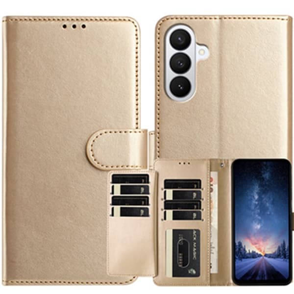 Samsung Galaxy S26 Pro Plånboksfodral Konstläder Folio Ställ - Guld