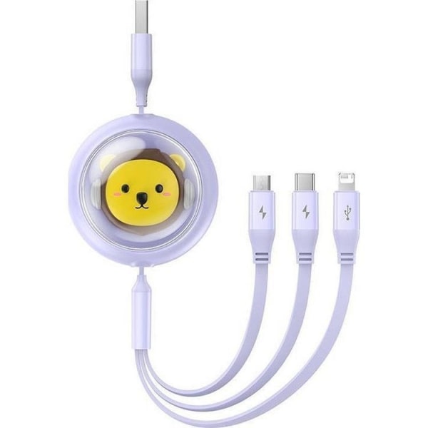 Baseus-kaapeli USB-A-USB-C/Lightning/MicroUSB 1,1 m - violetti