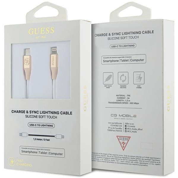 Guess USB-C til Lightning Kabel 1.5m Ebossed Logo - Guld Guld