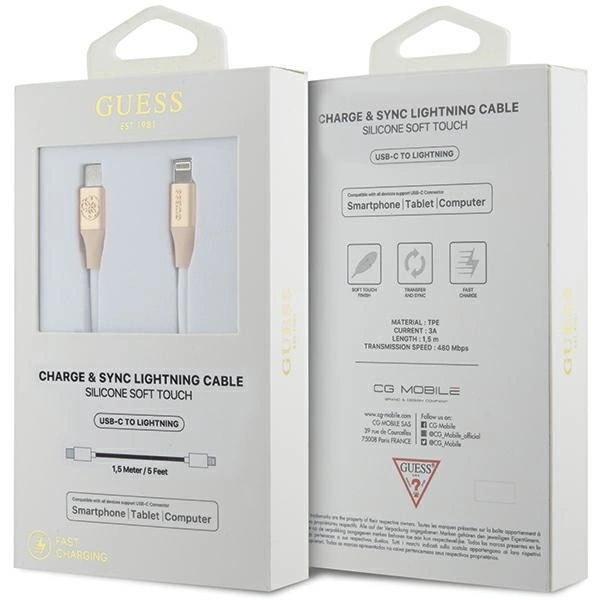 Guess USB-C till Lightning kabel 1.5m Ebossed Logo - Guld Guld