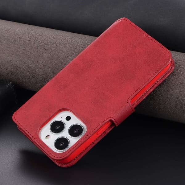 AZNS iPhone 14 Pro Plånboksfodral i Konstläder - Röd Full Protection