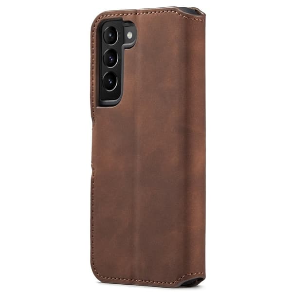 DG.MING Retro Style Konstläder Plånboksfodral för Samsung Galaxy S22 5G - Brun
