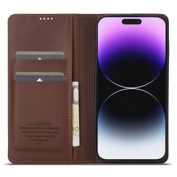 LC.IMEEKE L1 Series iPhone 15 Pro Plånboksfodral Konstläder - Brun